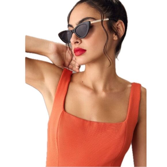 Anthropologie The Ariana Square-Neck Asymmetrical Ruffle-Hem Dress Magic Fabric - Picture 4 of 6